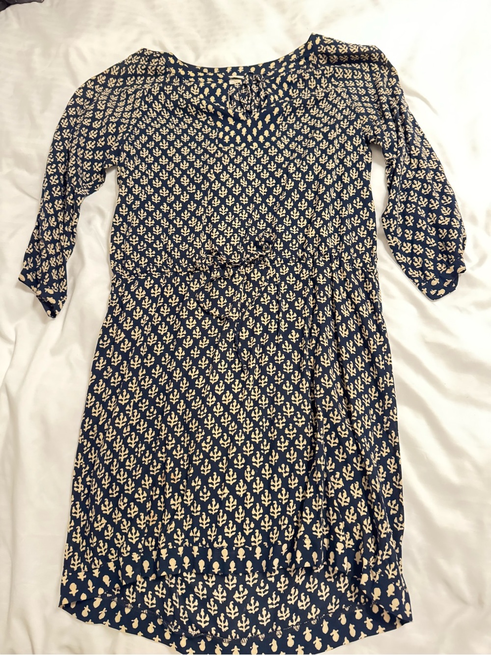 Velvet by Graham & Spencer Navy and Cream Printed Long Sleeve Dress